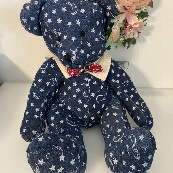 Sugar Loaf Bear Plush Blue White Stars Saturn Moon 16" Patriotic Rare Sits NWT‎ - Picture 1 of 16